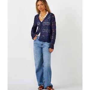 Massimo Dutti Light Blue Crochet Cardigan Top